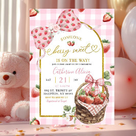 Pink Bow Coquette Gingham Berry Sweet Baby Shower Einladung
