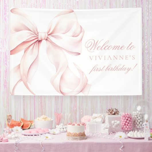 Pink Bow Coquette Girl 1. Geburtstag Banner (Party)