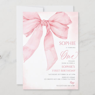 Pink Bow Coquette Girl 1. Geburtstag Einladung