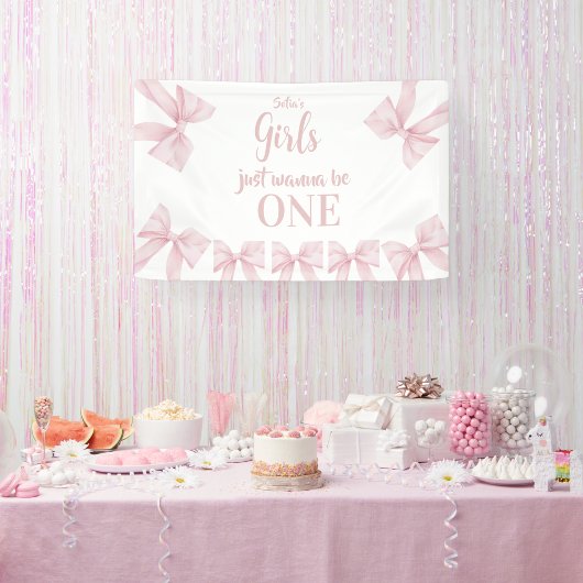 Pink Bow Coquette Girl 1st Birthday Banner