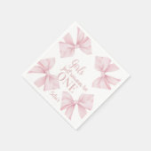 Pink Bow Coquette Girl 1st Birthday  Serviette (Ecke)