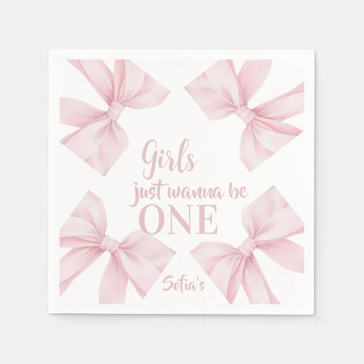 Pink Bow Coquette Girl 1st Birthday  Serviette