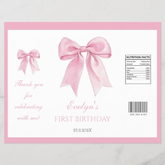 Pink Bow Coquette Girl Birthday Chip Bag Wrapper Flyer (Vorne)