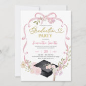 Pink Bow Coquette Girl Graduation Invitation Einladung (Vorderseite)