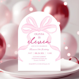 Pink Bow Coquette Girls 11. Geburtstagsparty Arch Einladung