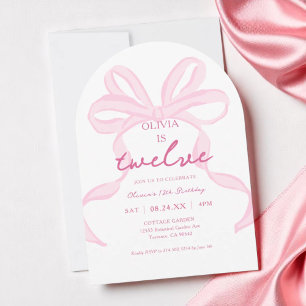 Pink Bow Coquette Girls 12. Geburtstagsparty Arch Einladung