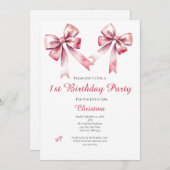 Pink Bow Coquette Girly Einladung zum 1. Geburtsta (Vorne/Hinten)