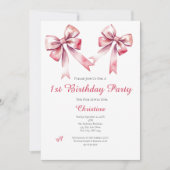 Pink Bow Coquette Girly Einladung zum 1. Geburtsta (Vorderseite)