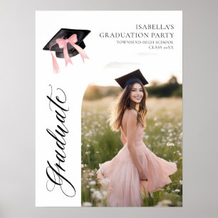 Pink Bow Coquette Graduation Cap Graduate Willkomm Poster
