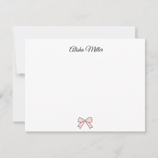 Pink Bow Coquette Individuelle Name Geschirr Mitteilungskarte (Vorderseite)