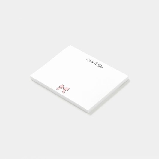 Pink Bow Coquette Individuelle Name Geschirr Post-it Klebezettel (angewinkelt)