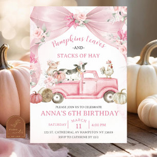 Pink Bow Coquette Kürbis Bauernhoftiere Geburtstag Einladung