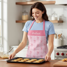 Pink Bow Coquette Modern Girl Personalisiert Name Schürze