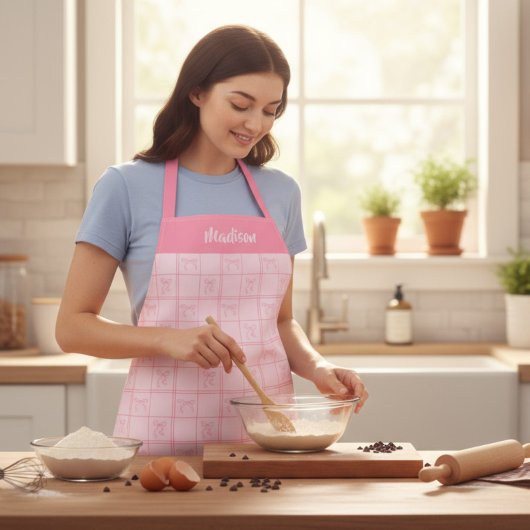 Pink Bow Coquette Modern Girl Personalisiert Name Schürze