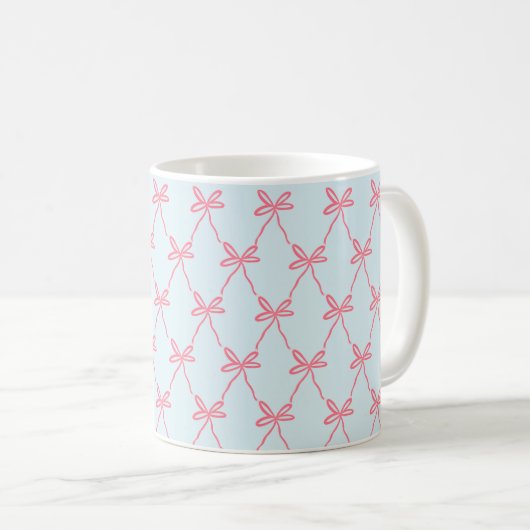 Pink Bow Coquette Muster auf Blue Kaffeetasse (VorderseiteRechts)