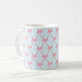 Pink Bow Coquette Muster auf Blue Kaffeetasse (Vorderseite Links)