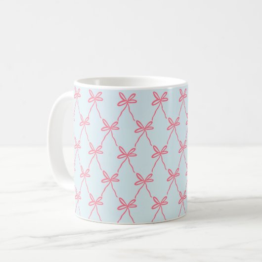 Pink Bow Coquette Muster auf Blue Kaffeetasse (Vorderseite Links)