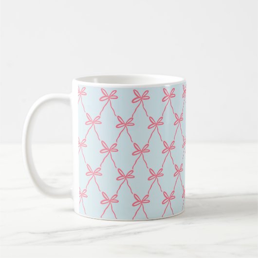 Pink Bow Coquette Muster auf Blue Kaffeetasse (Links)