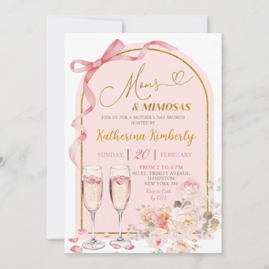 Pink Bow Coquette Muttertag Brunch Einladung (Vorderseite)