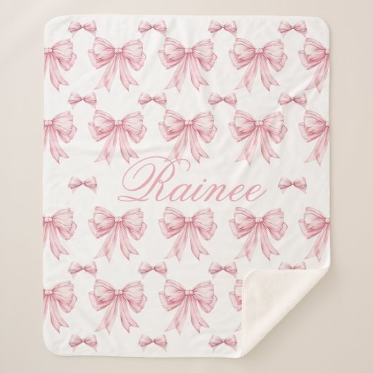 Pink Bow Coquette Personalisiert Y2K Bow Girly Gir Sherpadecke (Vorderseite)