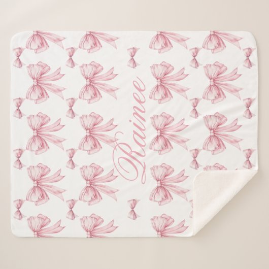 Pink Bow Coquette Personalisiert Y2K Bow Girly Gir Sherpadecke (Vorderseite (Horizontal))