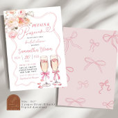 Pink Bow Coquette Petals und Prosecco Einladung