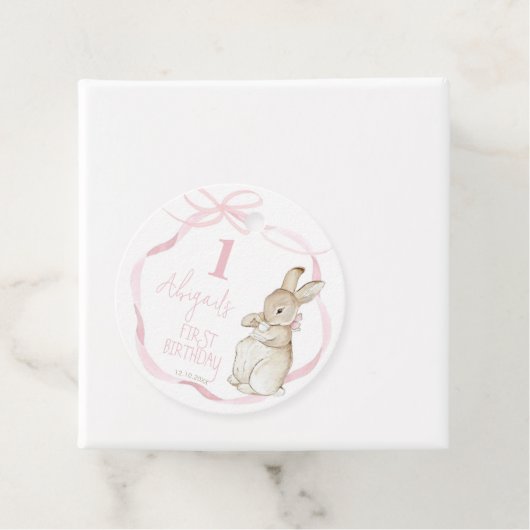 Pink Bow Coquette Peter der Kaninchen 1. Geburtsta Geschenkanhänger (Beispiel)