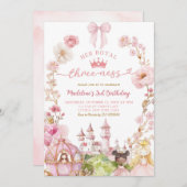 Pink Bow Coquette Princess Kingdom 3rd Birthday Einladung (Vorne/Hinten)