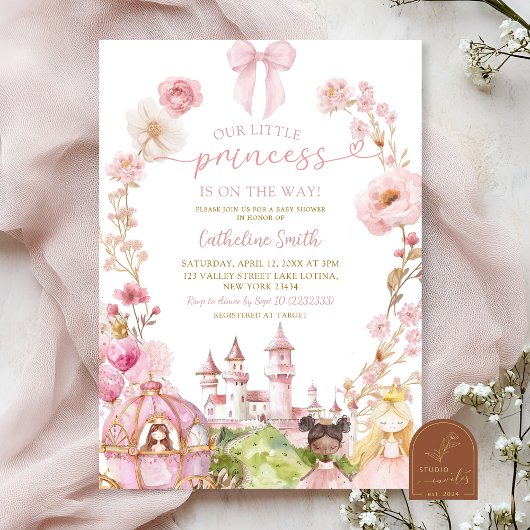 Pink Bow Coquette Princess Kingdom Baby Showroom Einladung