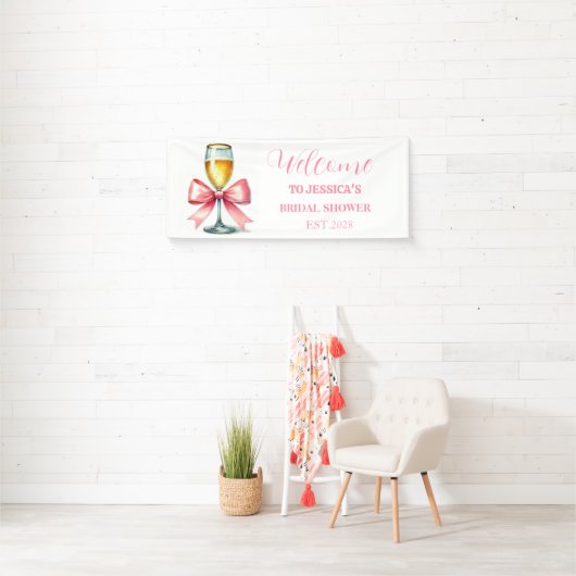 Pink Bow Coquette Prosecco Brautparty Banner (Insitu)