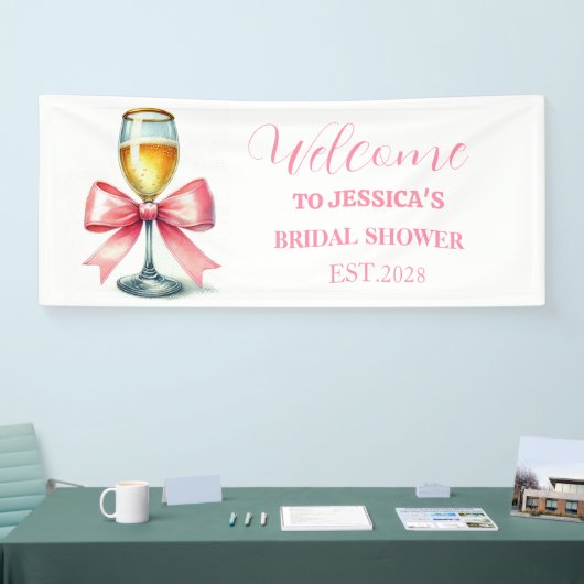 Pink Bow Coquette Prosecco Brautparty Banner (Messe)