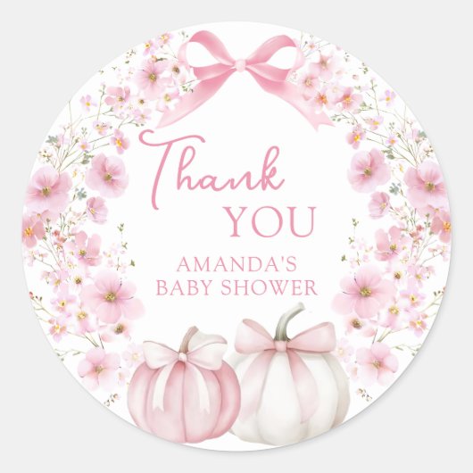 Pink Bow Coquette Pumpkin Babydusche Sticker (Vorderseite)