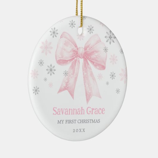 Pink Bow Coquette Ribbon Baby Girl 1. Weihnachten Keramik Ornament (Rechts)
