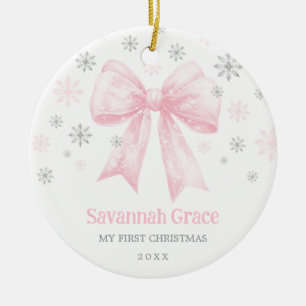 Pink Bow Coquette Ribbon Baby Girl 1. Weihnachten Keramik Ornament