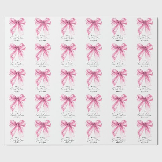 Pink Bow Coquette Script Sweet 16 Party Geschenkpapier (Flach)
