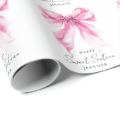 Pink Bow Coquette Script Sweet 16 Party Geschenkpapier (Rolleneckpunkt)
