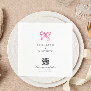 Pink Bow Coquette Share Fotos QR Wedding Serviette