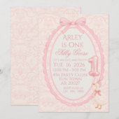 Pink Bow Coquette Silly Goose 1st Birthday Invitat Einladung (Vorne/Hinten)