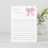 Pink Bow Coquette Time Kapsel Notiz Karte (Stehend Vorderseite)