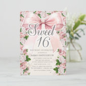 Pink Bow Coquette Vintag Sweet 16 Einladung (Stehend Vorderseite)