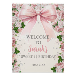 Pink Bow Coquette Vintag Sweet 16 Poster