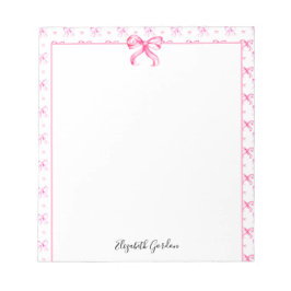 Pink Bow Coquette Watercolor Cute Custom Name Notizblock