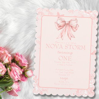 Pink Bow Coquette Whimsy Toile Milestone Geburtsta Einladung