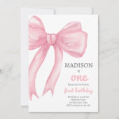 Pink Bow Coquette wird ein Mädchen erster Geburtst Einladung (Vorderseite)