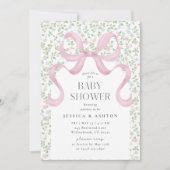 Pink Bow Cotattecore Blumenbaby Dusche Einladung (Vorderseite)