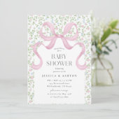 Pink Bow Cotattecore Blumenbaby Dusche Einladung (Stehend Vorderseite)