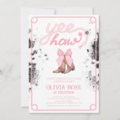 Pink Bow & Cowgirl Boots Coquette Western Geburtst Einladung (Vorderseite)