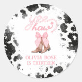 Pink Bow & Cowgirl Boots Coquette Western Geburtst Runder Aufkleber (Vorderseite)