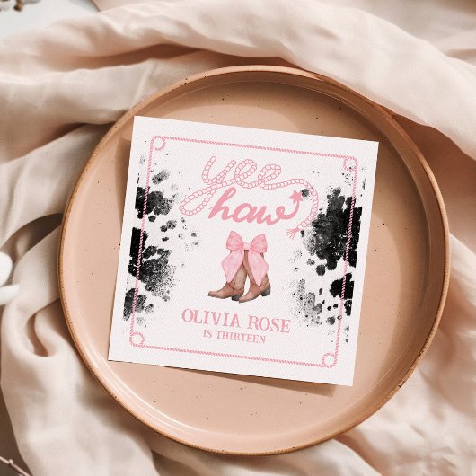 Pink Bow & Cowgirl Boots Coquette Western Geburtst Serviette