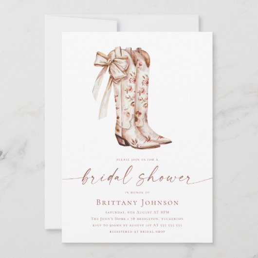 Pink Bow Cowgirl Brautparty Einladung (Vorderseite)